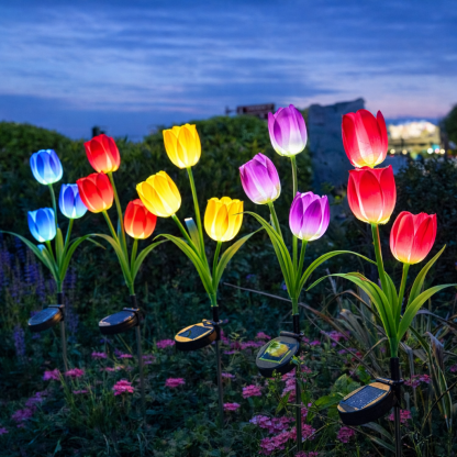Solar Colorful Tulip Garden Stake Lights, Outdoor LED Flower Lights