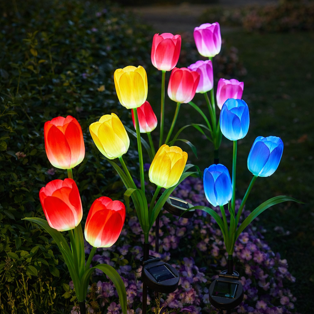 Solar Colorful Tulip Garden Stake Lights, Outdoor LED Flower Lights