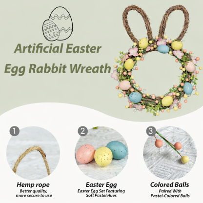 Handcrafted Bunny Ear Easter Wreath with Pastel Eggs & Flowers