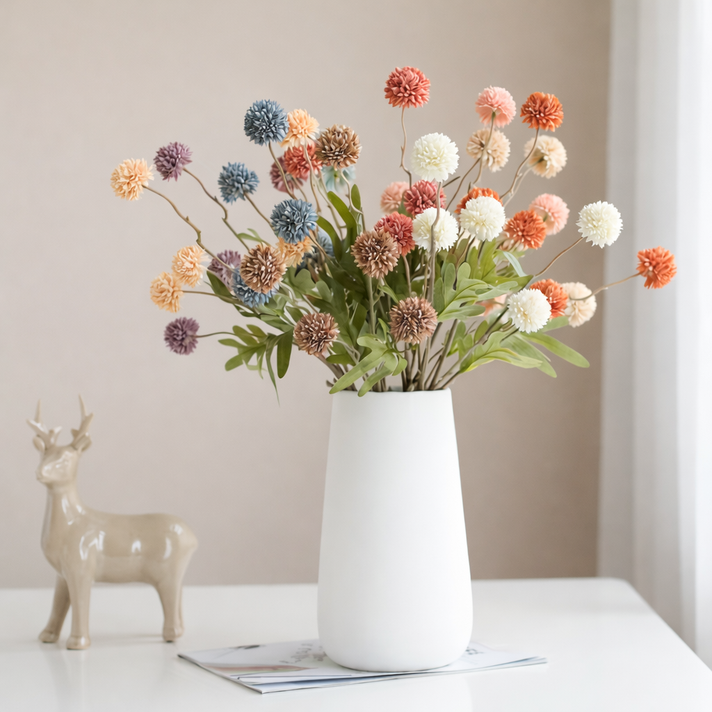 20" Artificial Pompom Flower Stems for Vase Arrangements