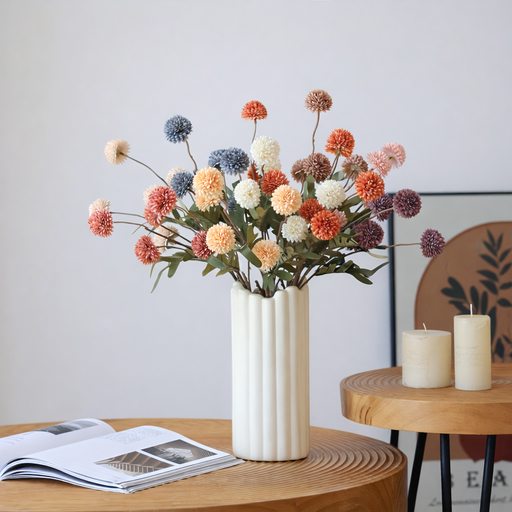 20" Artificial Pompom Flower Stems for Vase Arrangements