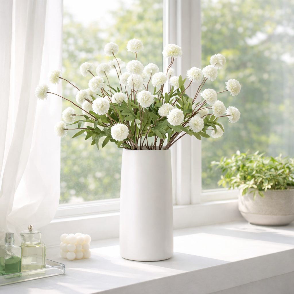 20" Artificial Pompom Flower Stems for Vase Arrangements