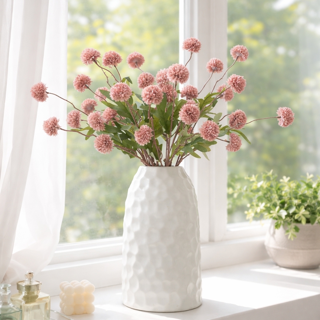 3 Pack 20" Artificial Pompom Flower Stems for Vase Arrangements