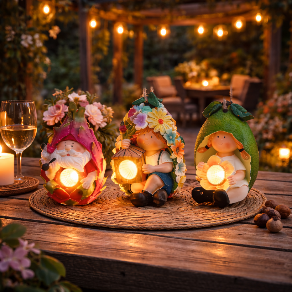 Cute Little Girl & Gnome Figurine Solar Hanging Resin Pendant Garden Lights