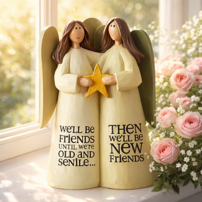 Sister Friendship Angel Statue with Star and Sentiment Quote – Gift for Best Friends