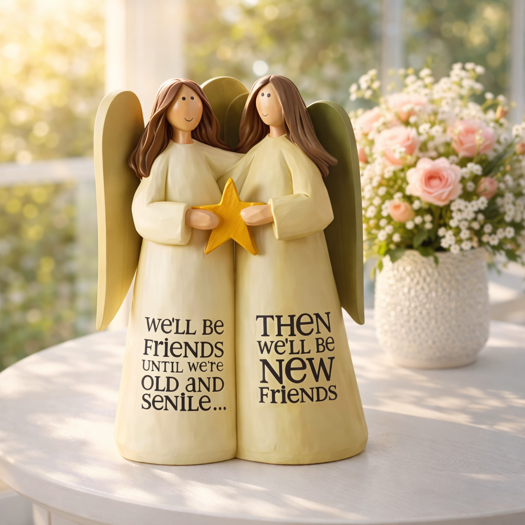 Sister Friendship Angel Statue with Star and Sentiment Quote – Gift for Best Friends