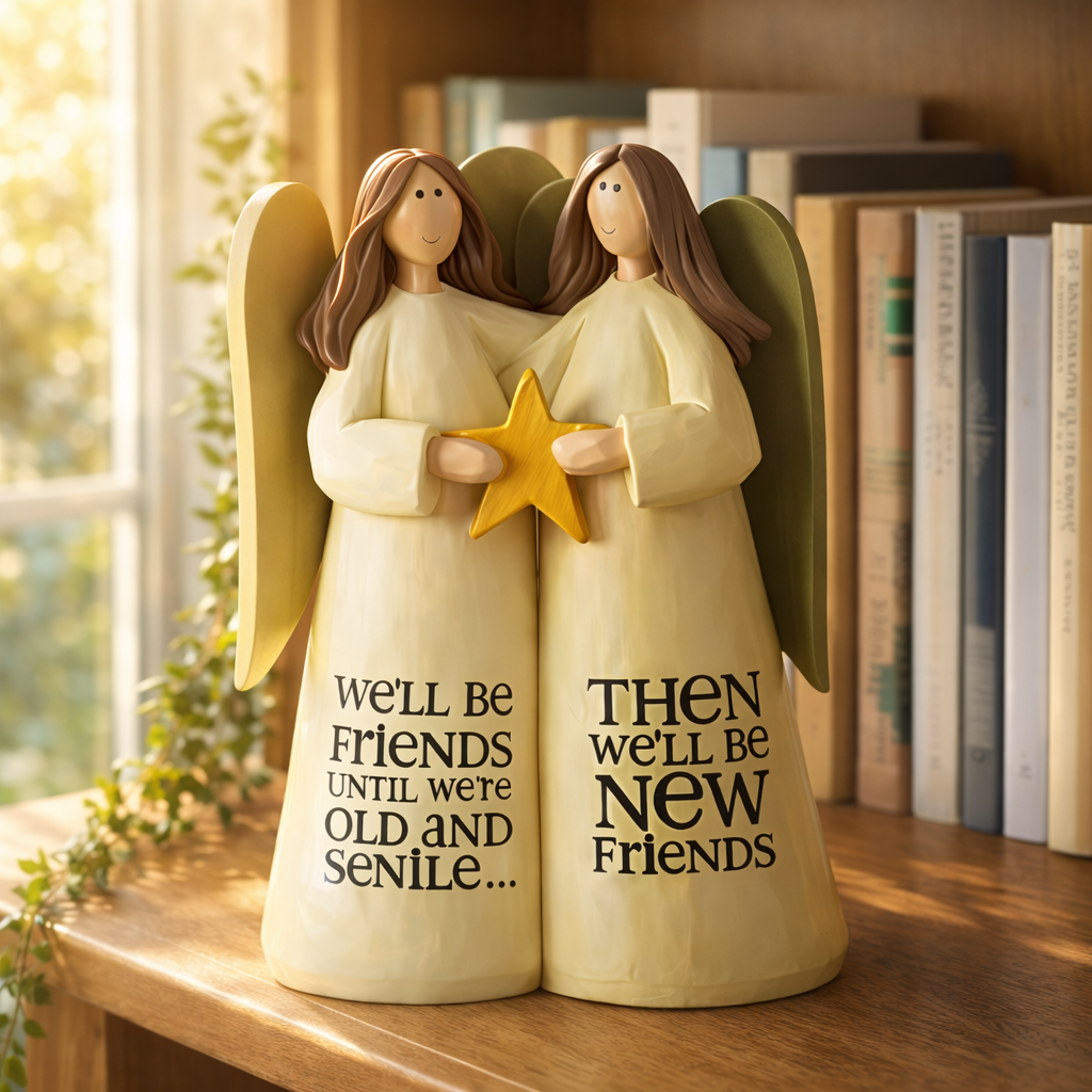 Sister Friendship Angel Statue with Star and Sentiment Quote – Gift for Best Friends