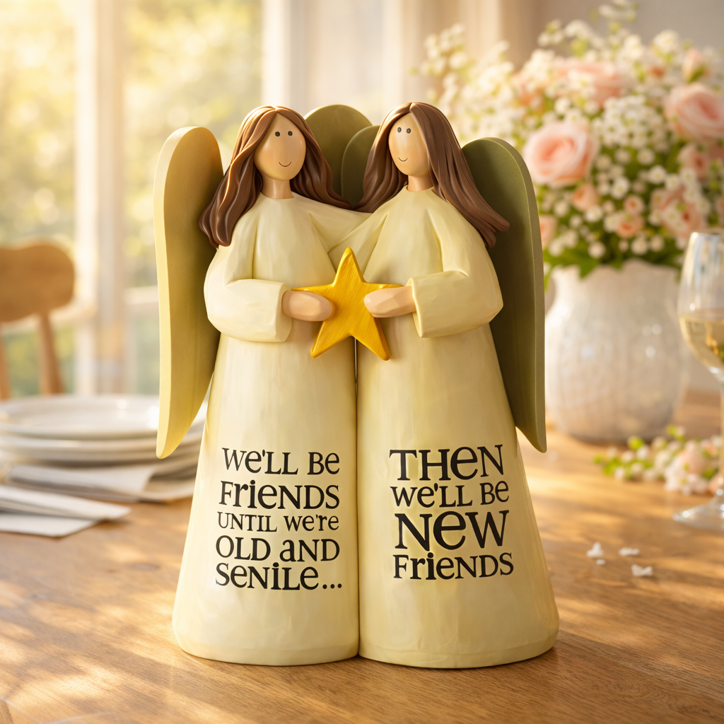 Sister Friendship Angel Statue with Star and Sentiment Quote – Gift for Best Friends