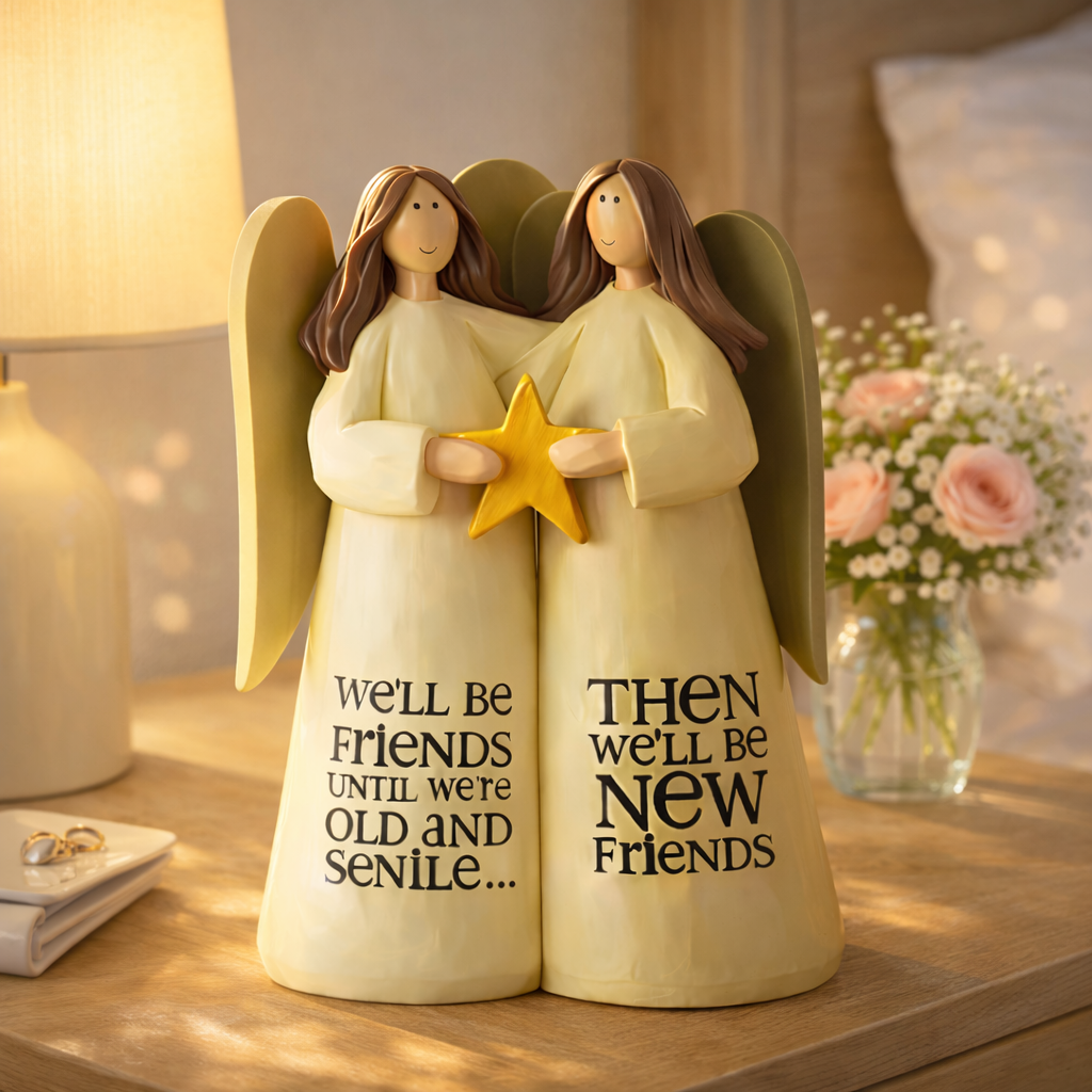 Sister Friendship Angel Statue with Star and Sentiment Quote – Gift for Best Friends