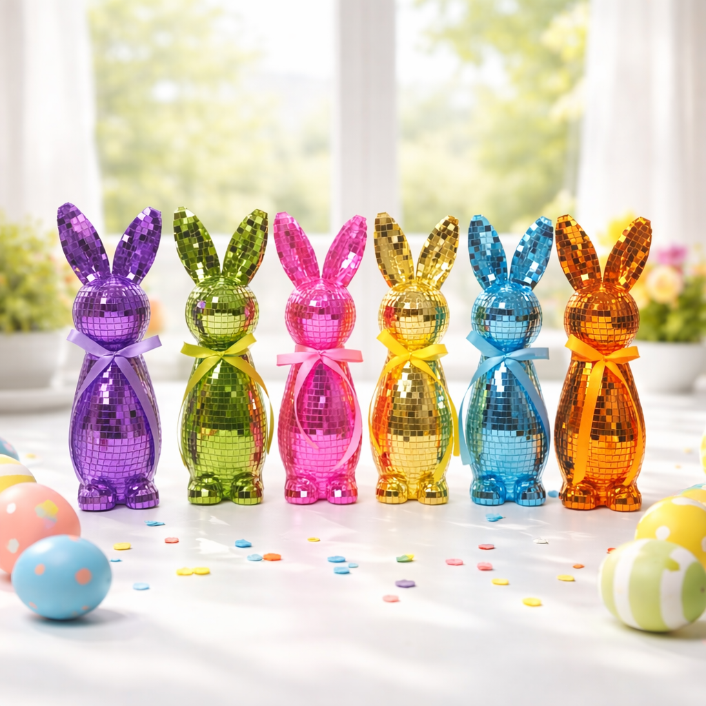 Mirror-Finish Colorful Easter Bunny Figurines, Tabletop Decor