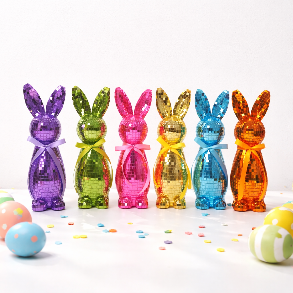 Mirror-Finish Colorful Easter Bunny Figurines, Tabletop Decor