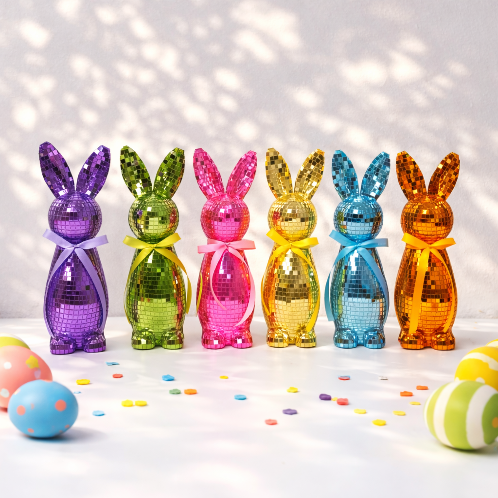 Mirror-Finish Colorful Easter Bunny Figurines, Tabletop Decor