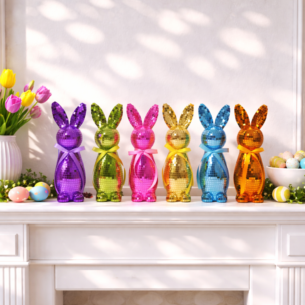 Mirror-Finish Colorful Easter Bunny Figurines, Tabletop Decor