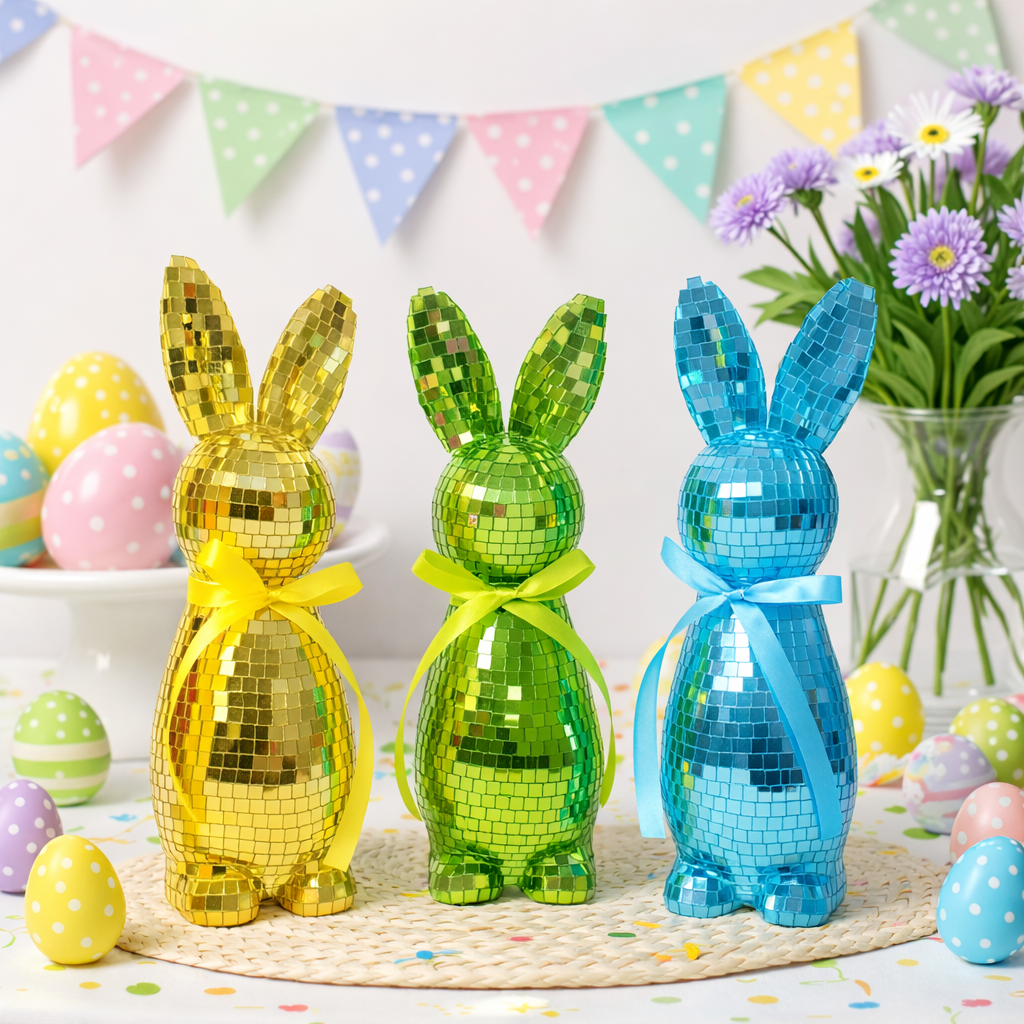 Mirror-Finish Colorful Easter Bunny Figurines, Tabletop Decor