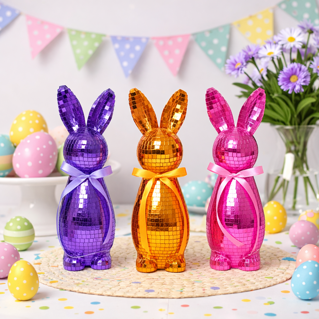 Mirror-Finish Colorful Easter Bunny Figurines, Tabletop Decor