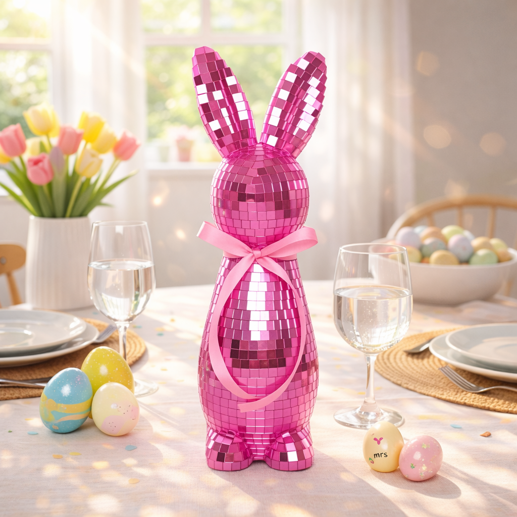 Mirror-Finish Colorful Easter Bunny Figurines, Tabletop Decor