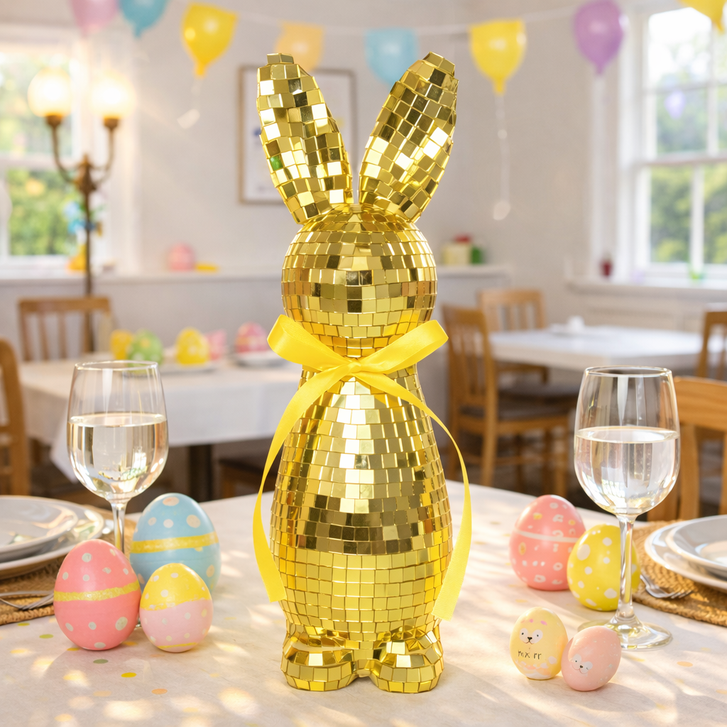 Mirror-Finish Colorful Easter Bunny Figurines, Tabletop Decor