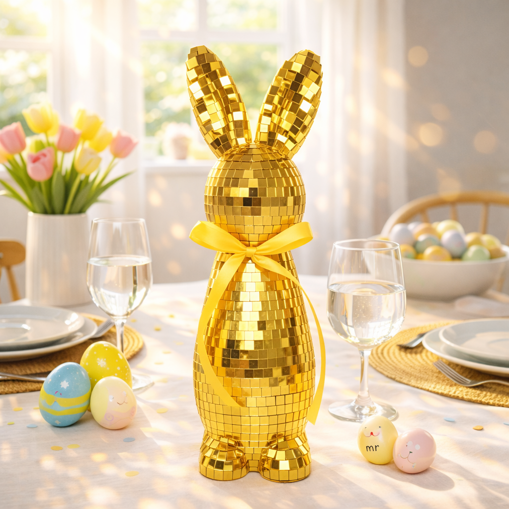 Mirror-Finish Colorful Easter Bunny Figurines, Tabletop Decor