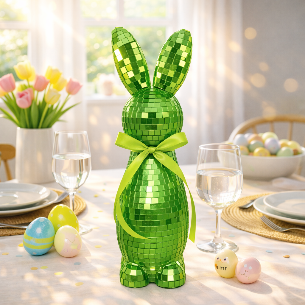 Mirror-Finish Colorful Easter Bunny Figurines, Tabletop Decor