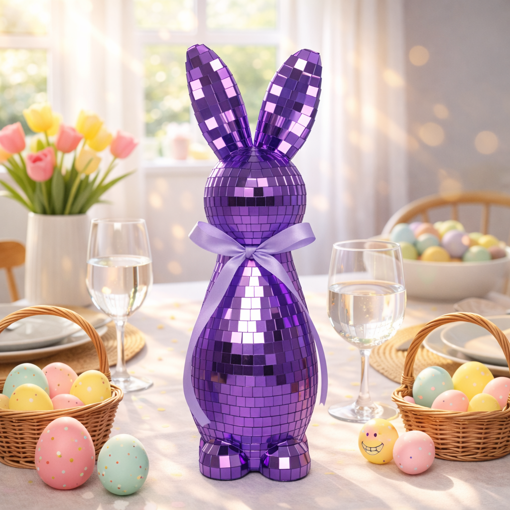 Mirror-Finish Colorful Easter Bunny Figurines, Tabletop Decor