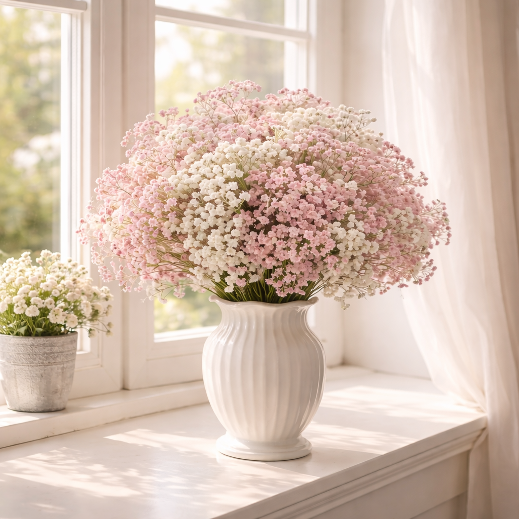 Pink & White Baby’s Breath Bouquet, Table Centerpieces & Home Decor