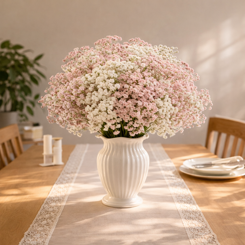 Pink & White Baby’s Breath Bouquet, Table Centerpieces & Home Decor