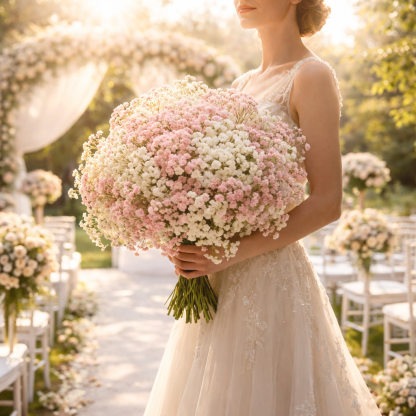 Pink & White Baby’s Breath Bouquet, Table Centerpieces & Home Decor