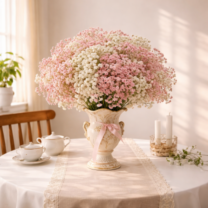 Pink & White Baby’s Breath Bouquet, Table Centerpieces & Home Decor