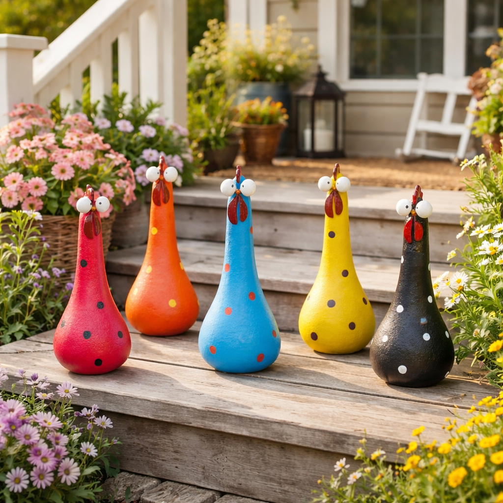  Hand-Painted Colorful Polka Dot Chicken Garden Statues
