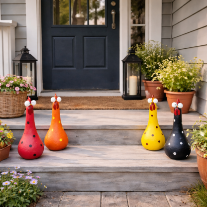  Hand-Painted Colorful Polka Dot Chicken Garden Statues