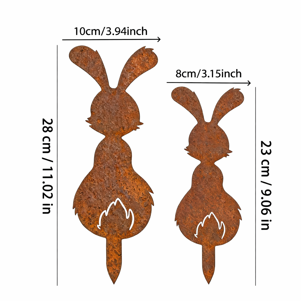 Set of 2 Rustic Metal Bunny Garden Stakes