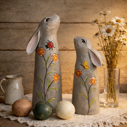Hand-Painted Spring Bunny Figurines
