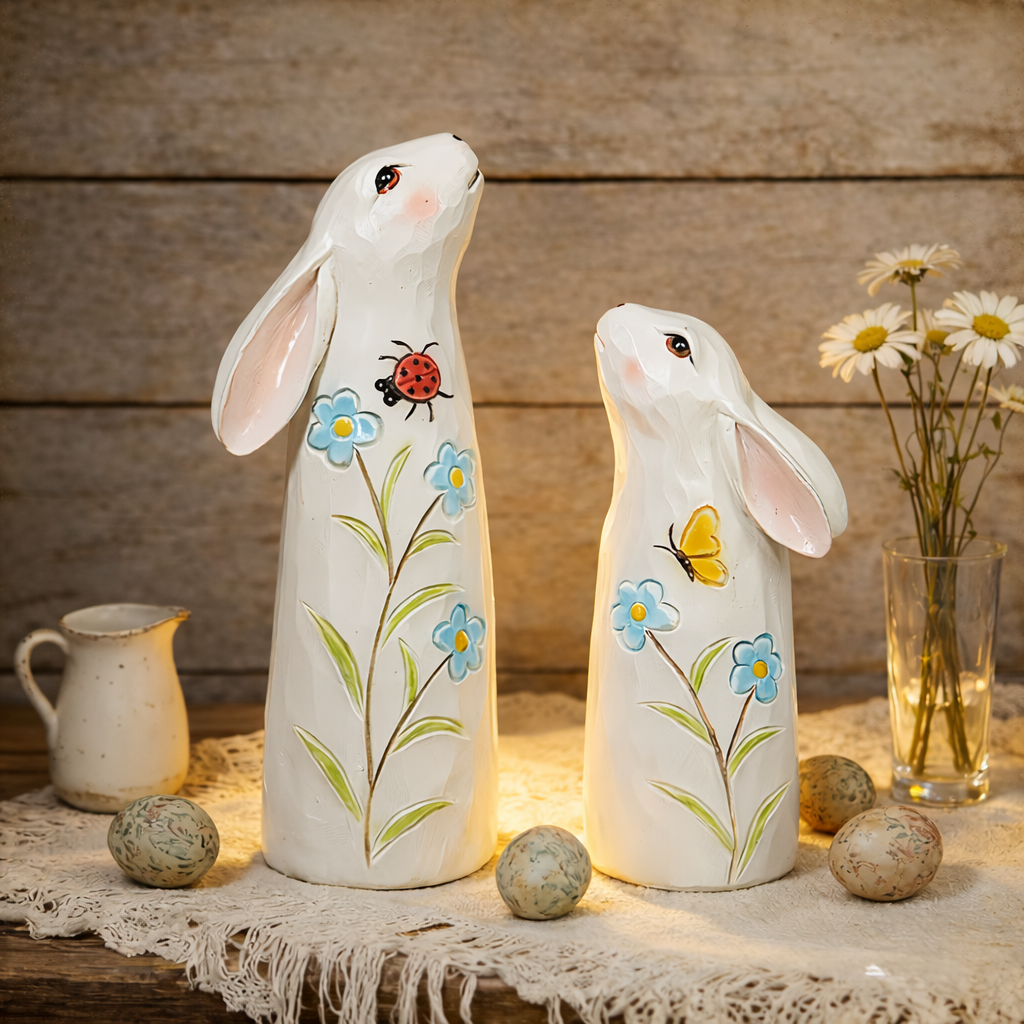 Hand-Painted Spring Bunny Figurines
