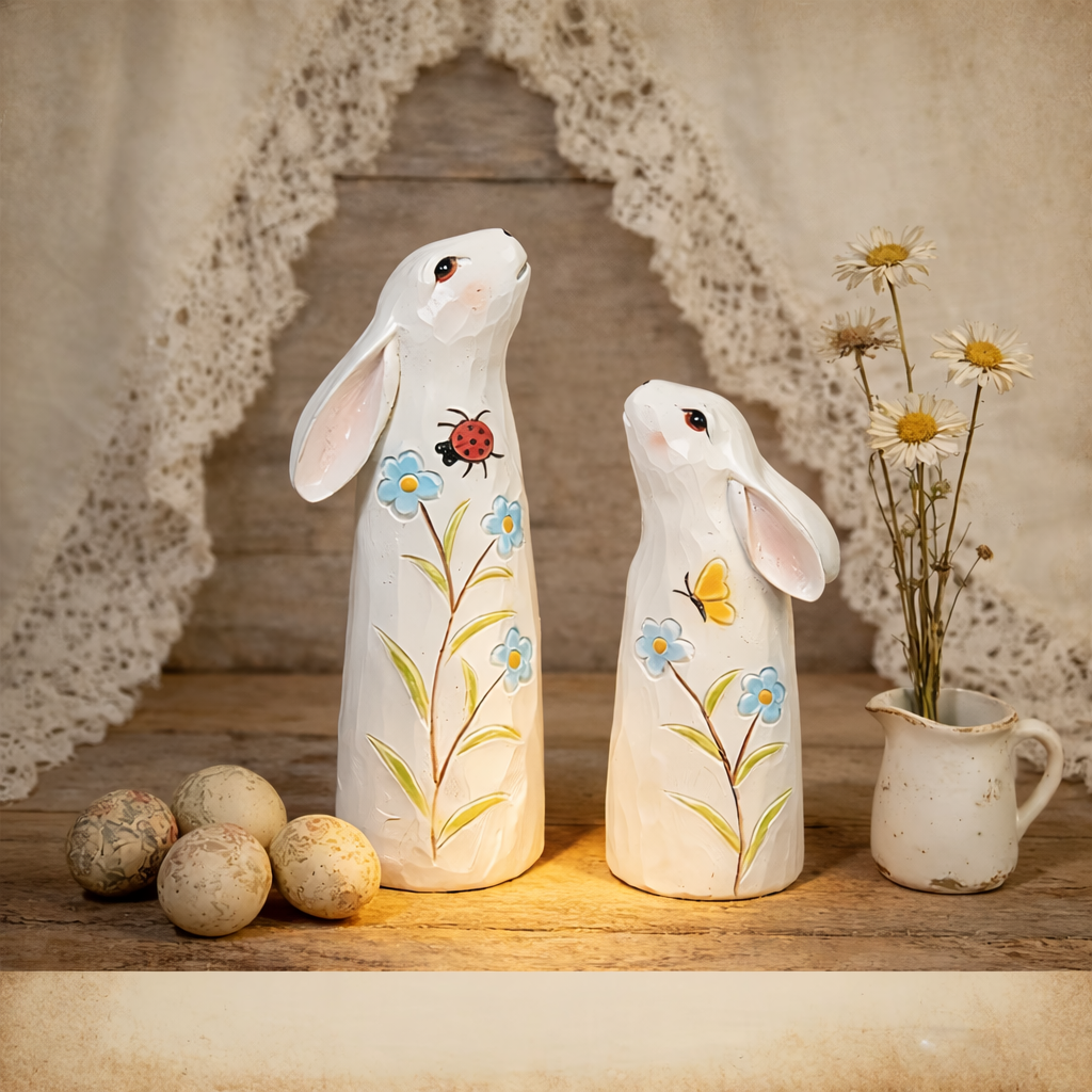 Hand-Painted Spring Bunny Figurines