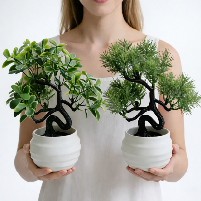 Mini Artificial Bonsai Tree with White Ceramic Pot
