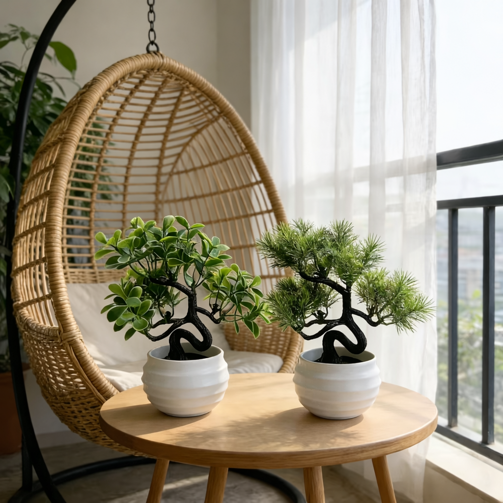 Mini Artificial Bonsai Tree with White Ceramic Pot
