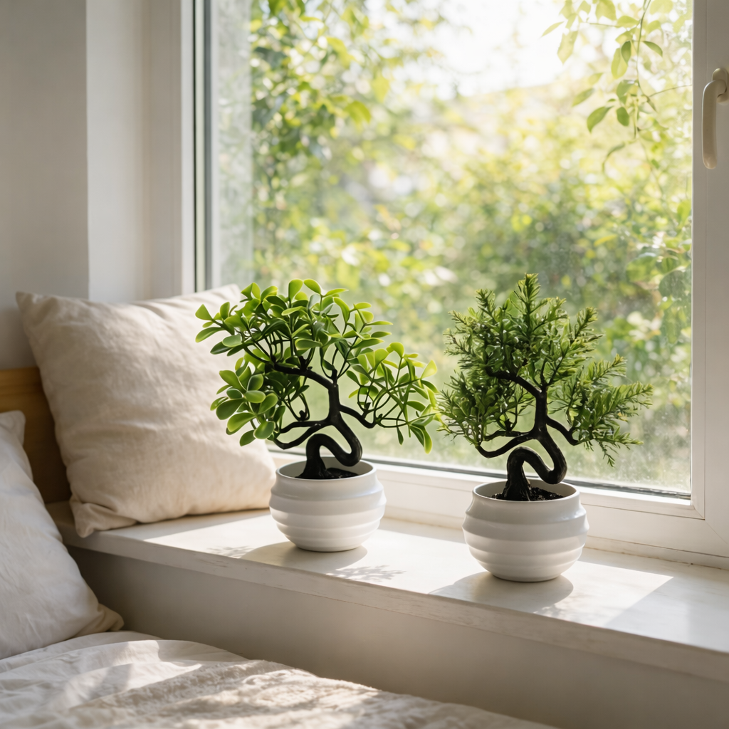 Mini Artificial Bonsai Tree with White Ceramic Pot