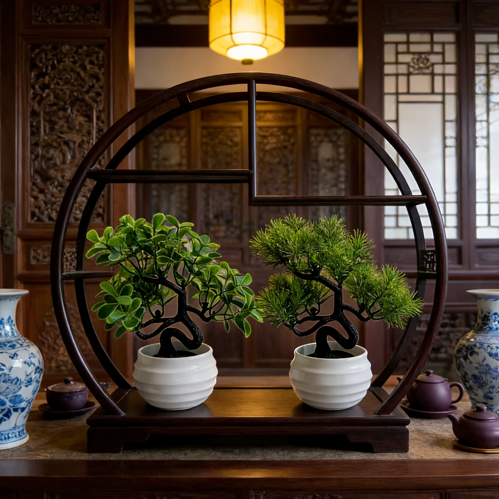 Mini Artificial Bonsai Tree with White Ceramic Pot