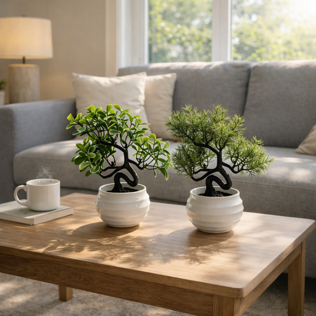 Mini Artificial Bonsai Tree with White Ceramic Pot