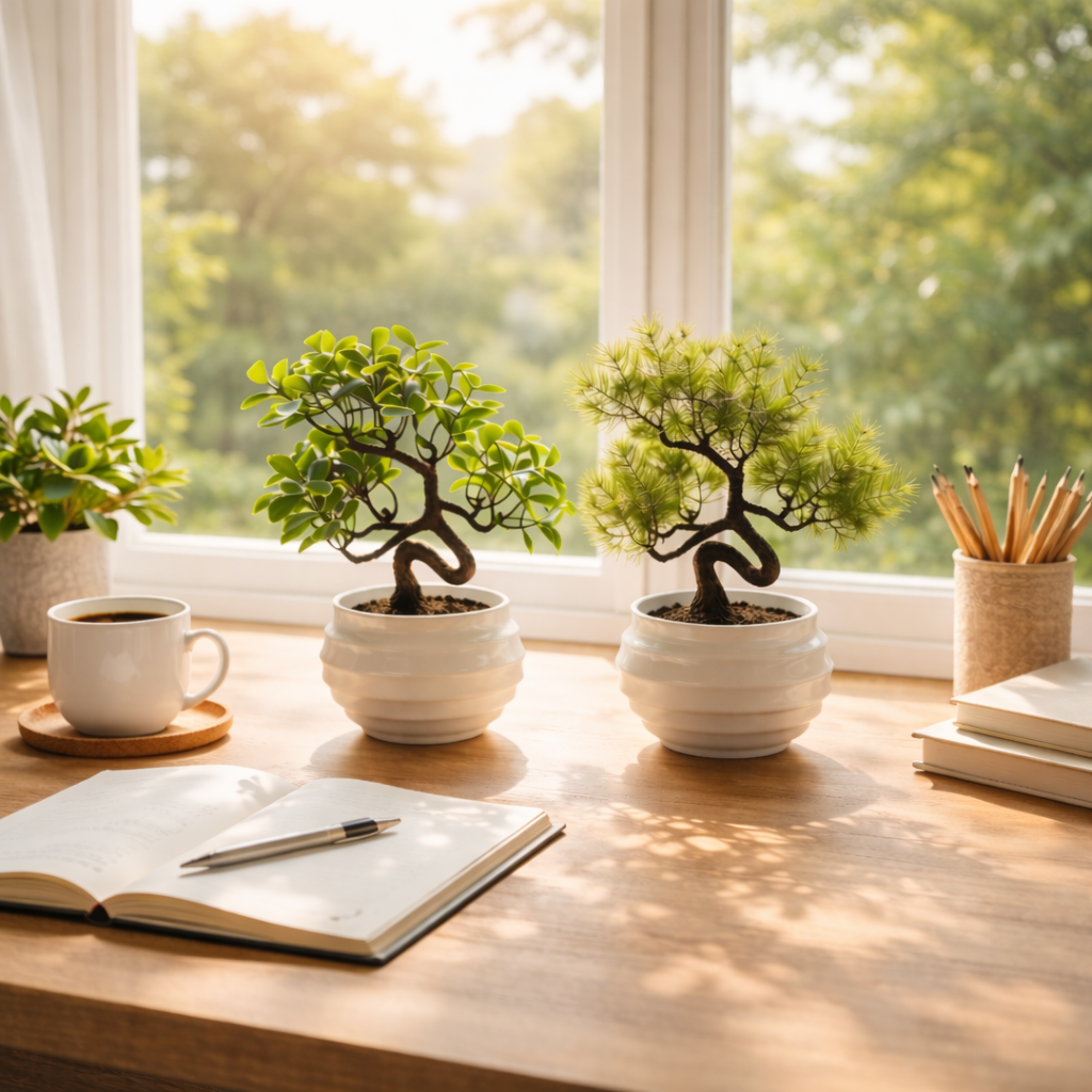 Mini Artificial Bonsai Tree with White Ceramic Pot