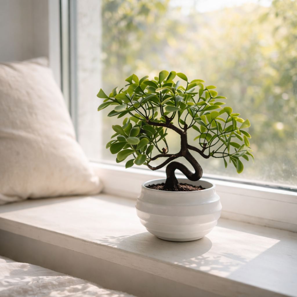 Mini Artificial Bonsai Tree with White Ceramic Pot