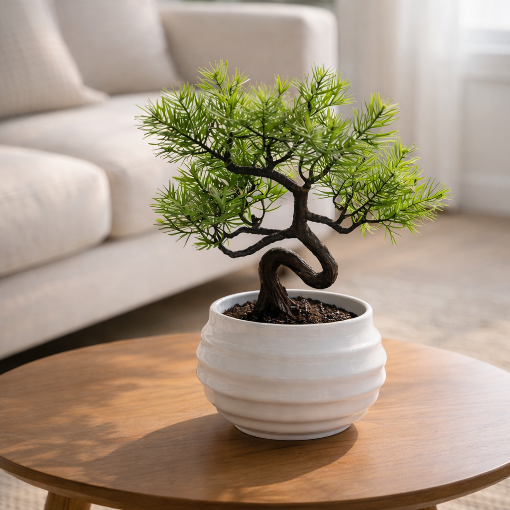 Mini Artificial Bonsai Tree with White Ceramic Pot