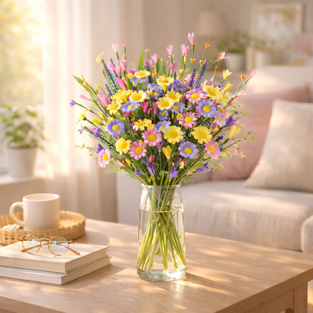 Artificial Daisy Flower Stems Set of 6, Farmhouse Spring Table Decor