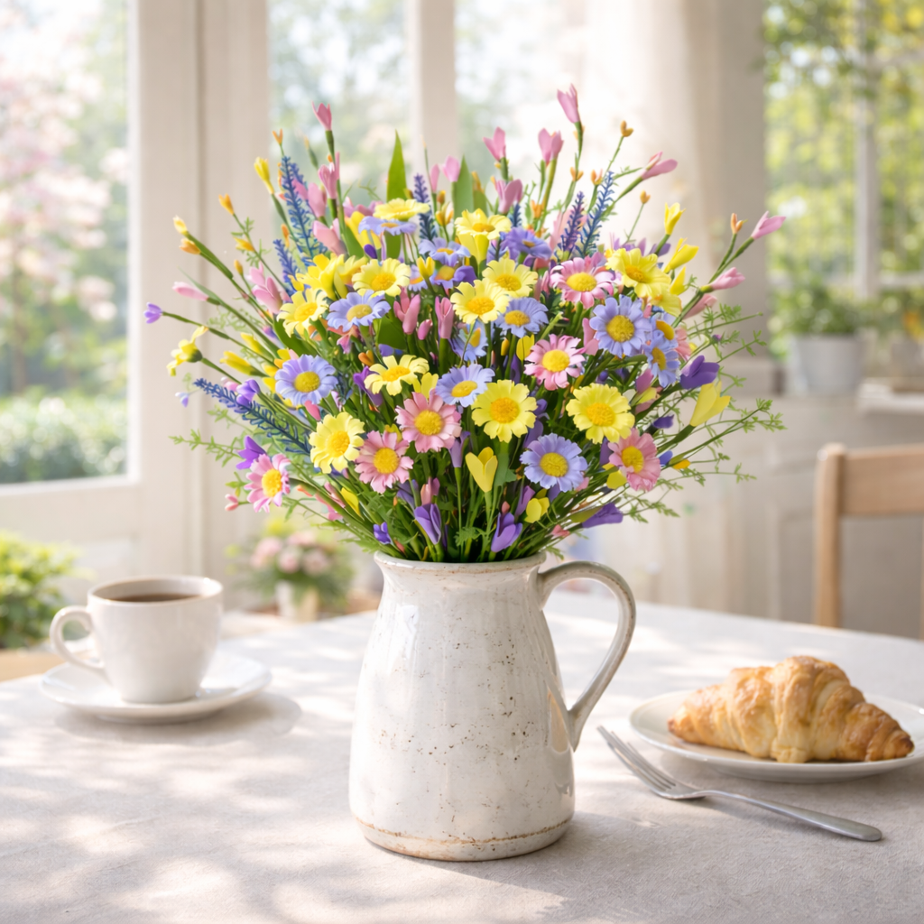 Artificial Daisy Flower Stems Set of 6, Farmhouse Spring Table Decor