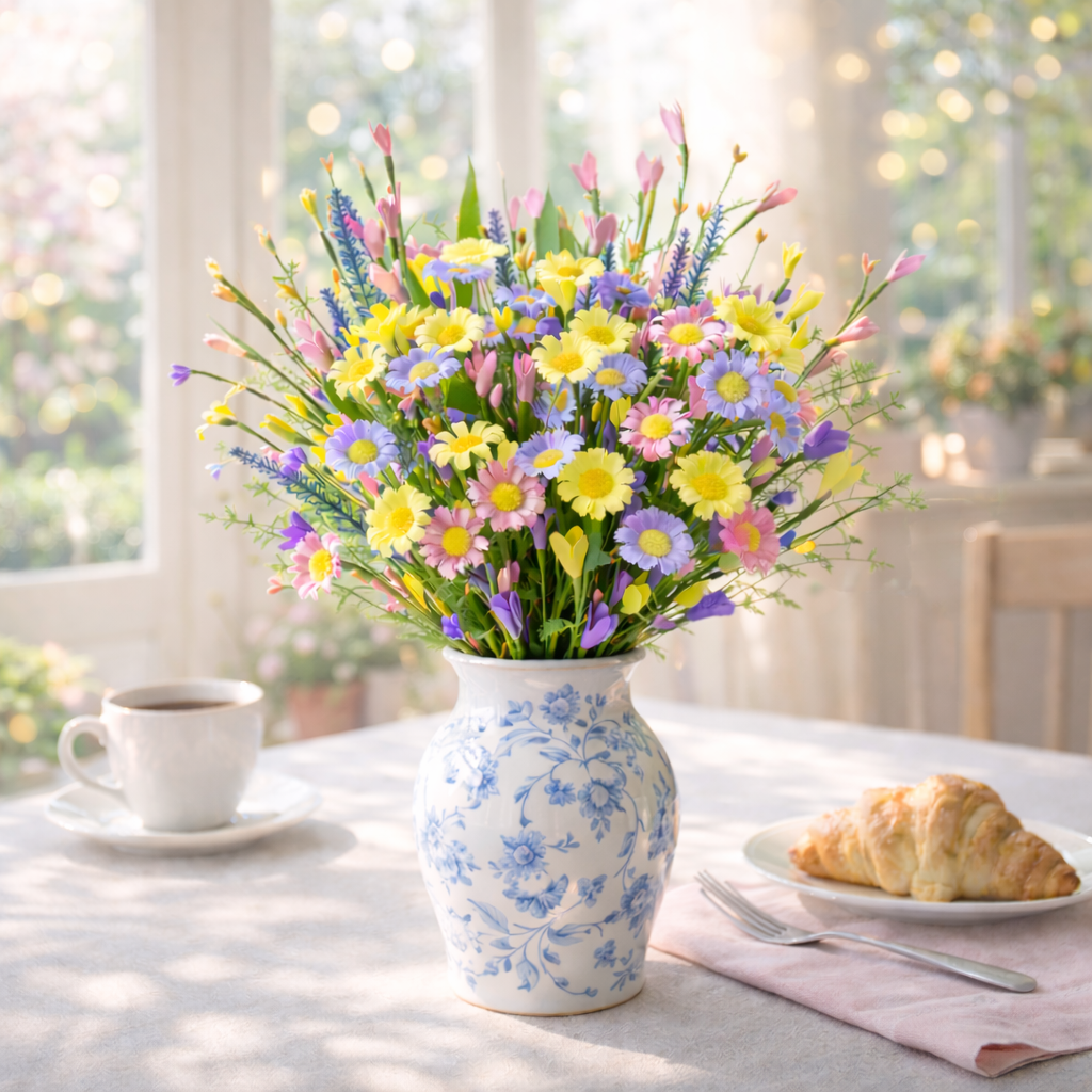 Artificial Daisy Flower Stems Set of 6, Farmhouse Spring Table Decor