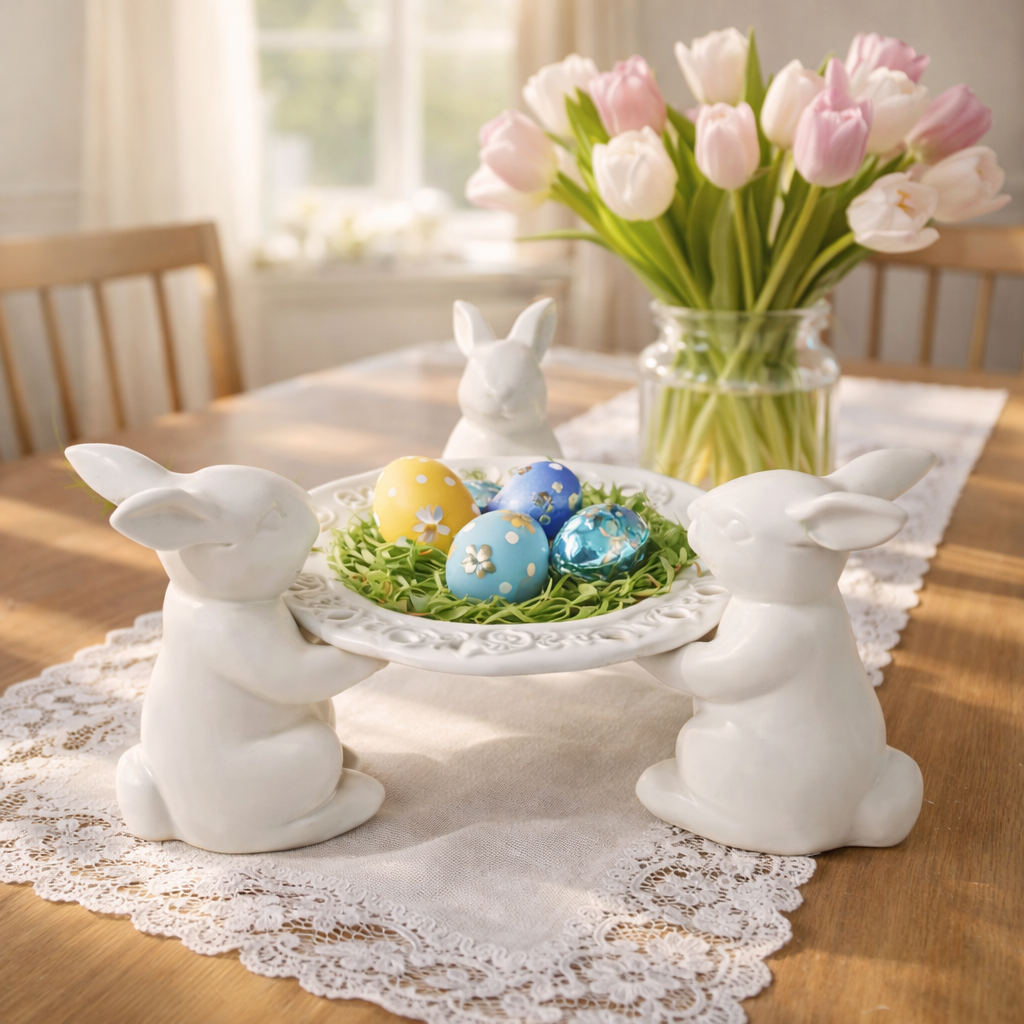 Easter Bunny Tray Centerpiece for Dining Table Decor