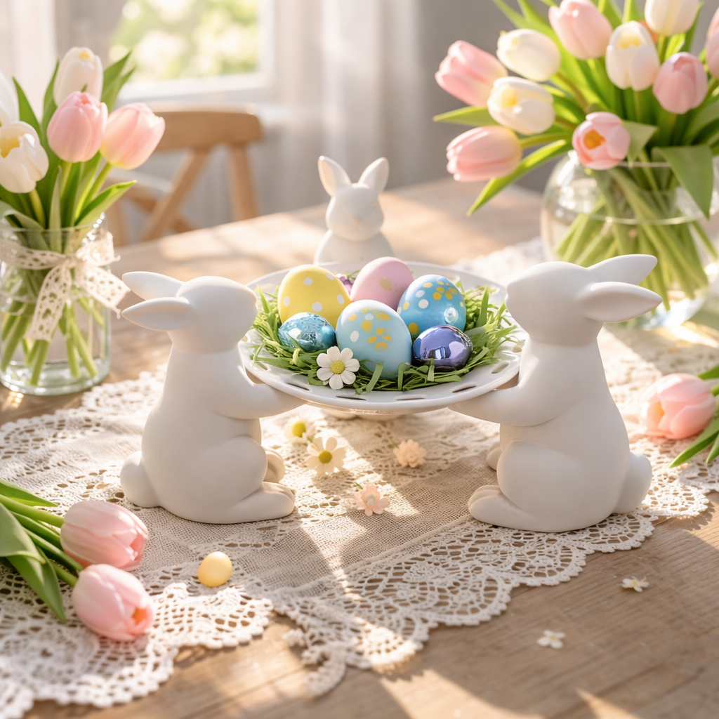 Easter Bunny Tray Centerpiece for Dining Table Decor