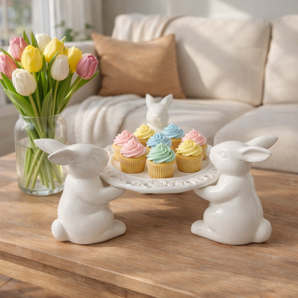 Easter Bunny Tray Centerpiece for Dining Table Decor