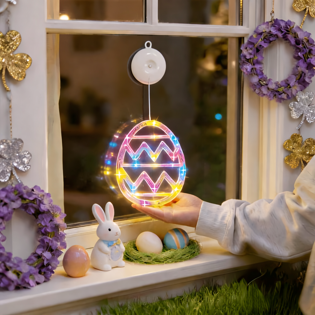Bunny and Egg LED Window Hanging Lights with Suction Cups