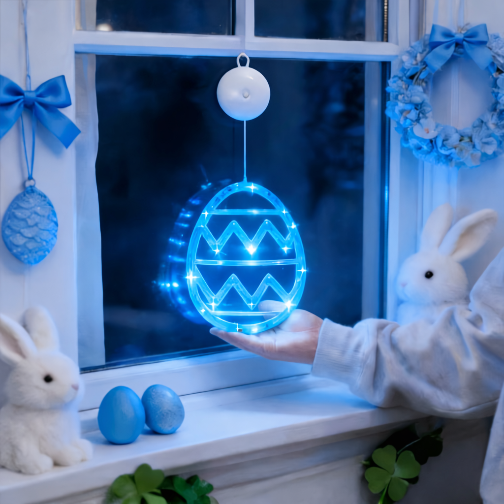 Bunny and Egg LED Window Hanging Lights with Suction Cups